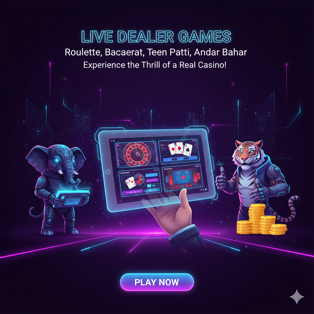 Live dealer games: Roulette, Baccarat, Teen Patti, Andar Bahar